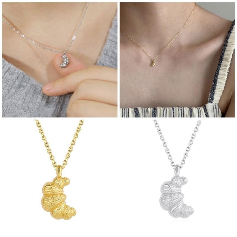 Collar Inspirado en Croissant para Mujer Llamativo Collar de Croissant Adorno Cadena Delicada para Clavícula Accesorio para el Cuello