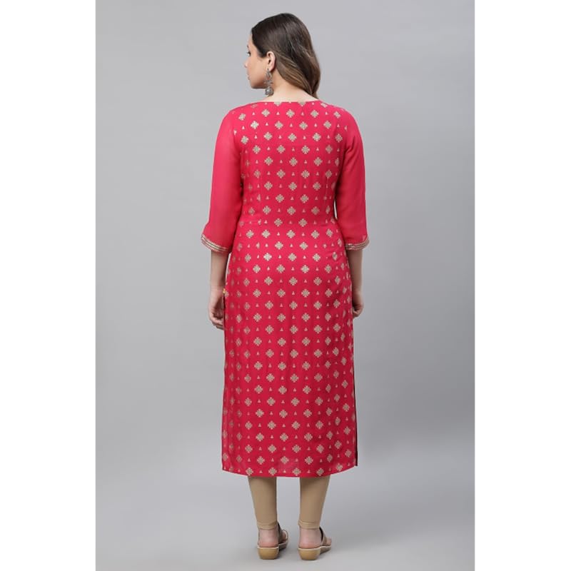 Aurelia Pink Foil Pattern Lace Straight Long Kurta