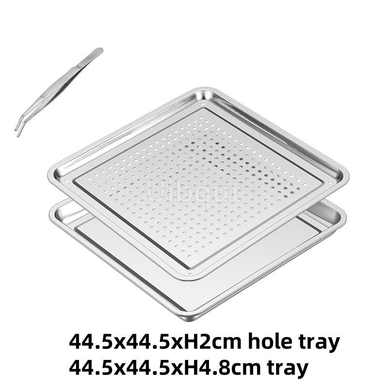 Stainless Steel Rectangle Dinner Tea Tray Double 2 Layer Dumpling Oil Leaking Hole Basin Steaming Draining Hole Plate with Basin