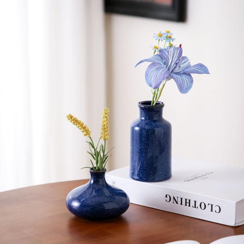 Nordic Mini Blue Ceramic Small Vase Creative Home Dining Table Living Room Bedroom hydroponics Flower Decoration Accessories 1Pc