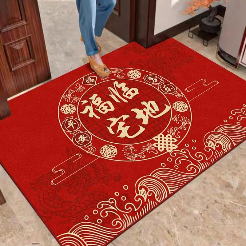 VIKAMA Chinese New Year Entry Door Mat Door Mat Entry And Exit Safe Red Festive Doormat Fu Character Carpet Home Decoration