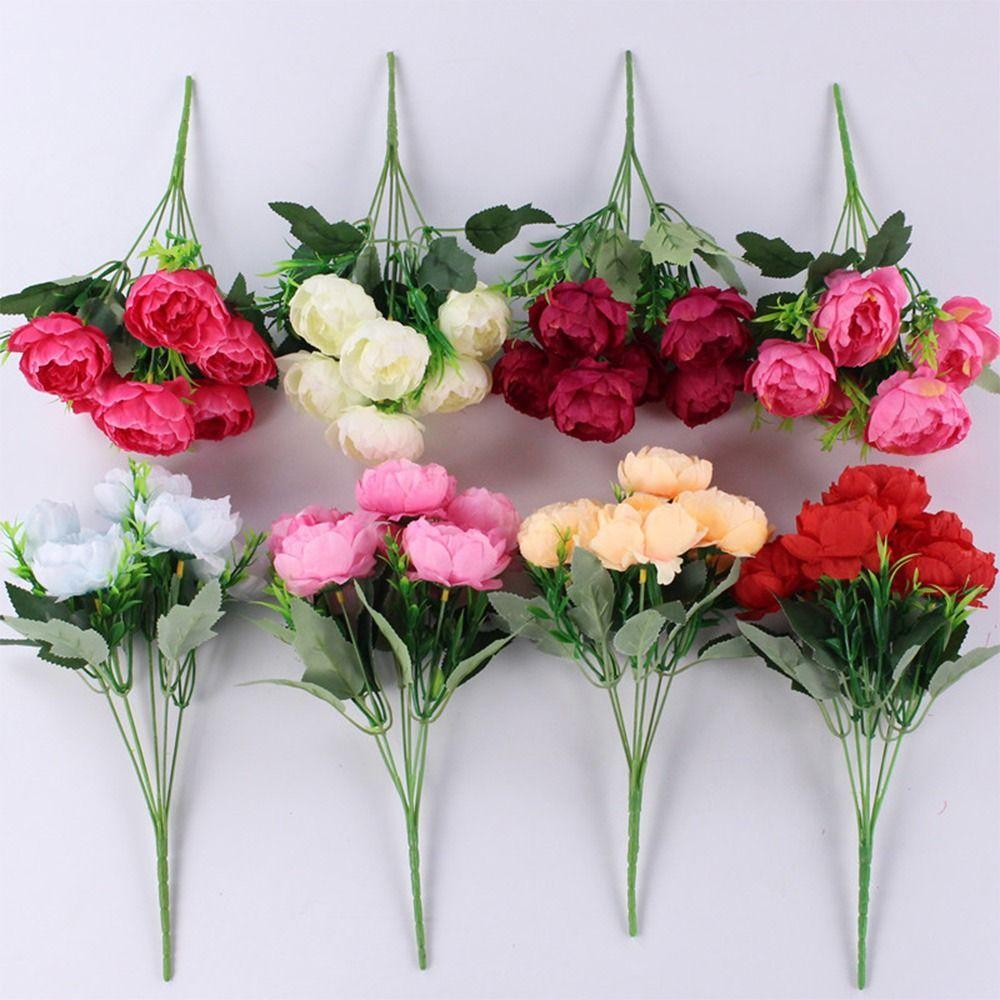 6 Heads Peony Artificial Flower Multicolor Silk Petals Fake Flower Big Size Floral Arrangement Simulation Peony Flower