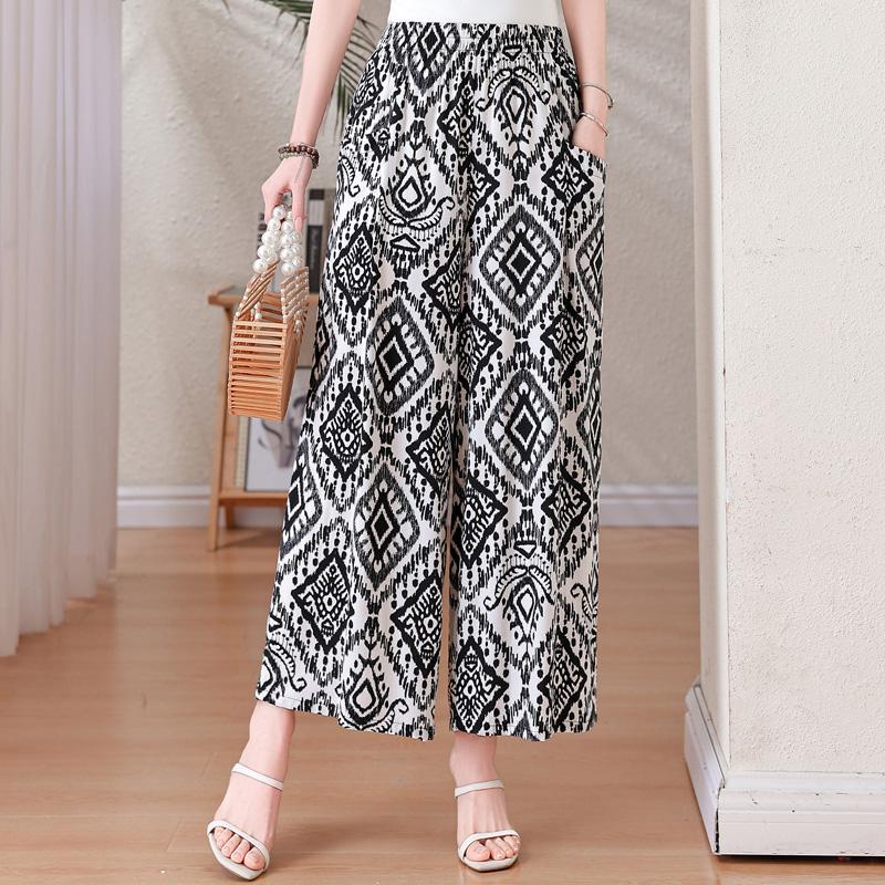 Summer Wide Leg Pants Woman Clothes Elastic Waist Elegant Casual Summer Pants