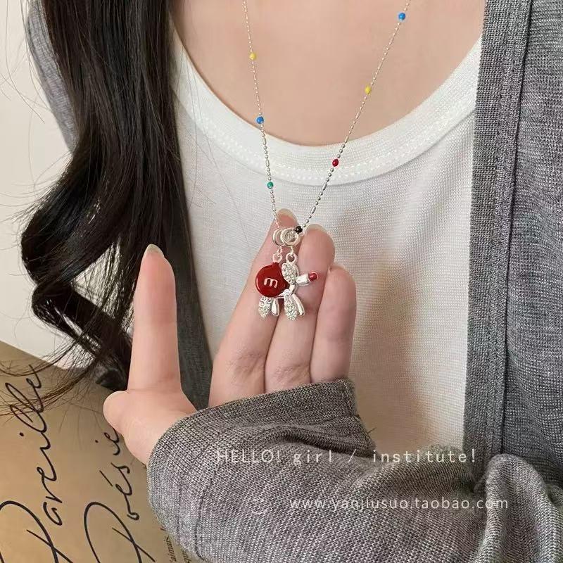 Cute Cute Apple Love Dachshund Dog Woven Color Rope Long Necklace Femininity Versatile Neck Chain Sweater Chain