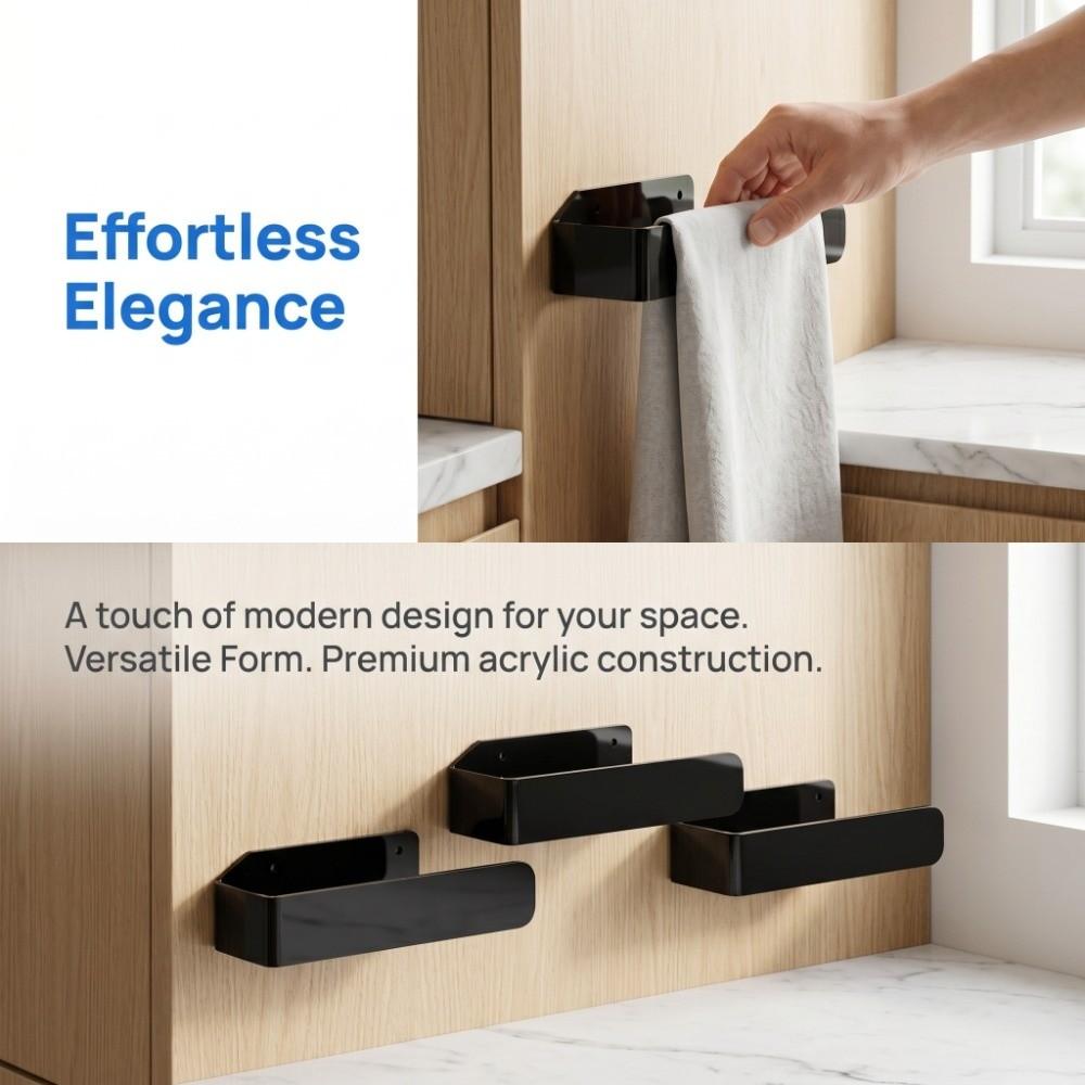 Transparent Black Hand Towel Holder Wall Mounted Towel Hanger Bathroom Kitchen Toilet Laundry Room