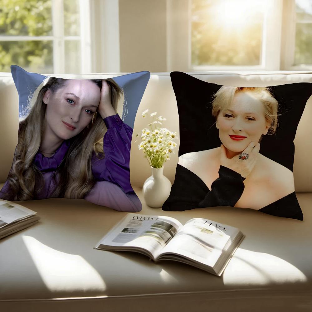 MMeryl Streep Cushion Cover Pillowcase Antidustmite Invisible Zipper Short Plush Sofa Cushion