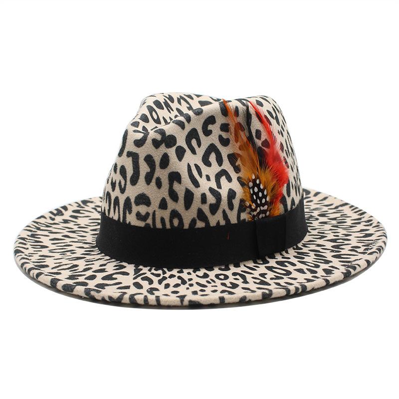 Hat Season Woolen Hat Leopard Print Top Hat Big Brim Men'S And Women'S Four Seasons Casual Straight Edge Jazz Hat