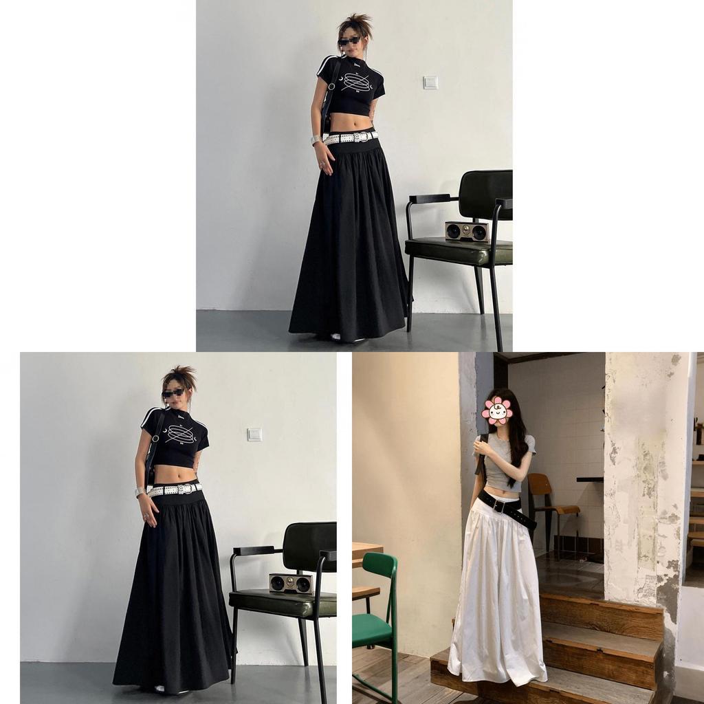 Casual Cotton Blend Long Skirt With Elastic Waist For Women Summer Travel And Office Wear