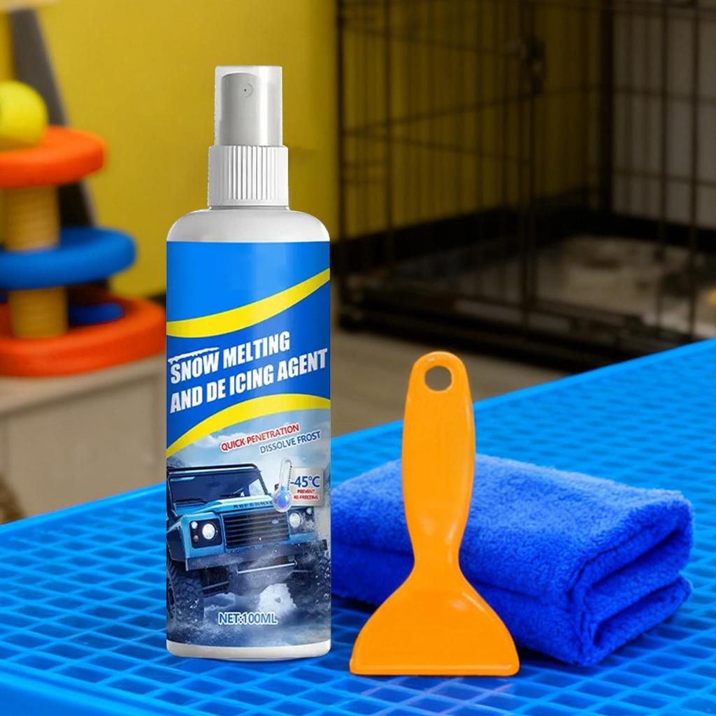 Car Deicer 100ml Anti-Freeze Snow Melting Agent Windshield Deicing Spray With Scraper And Towel For Automotive Trucks SUVs
