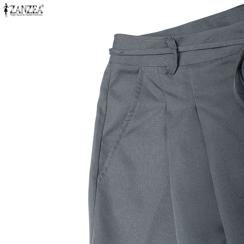 ZANZEA Womens Casual Solid Color Loose Commute Wide Leg Pants