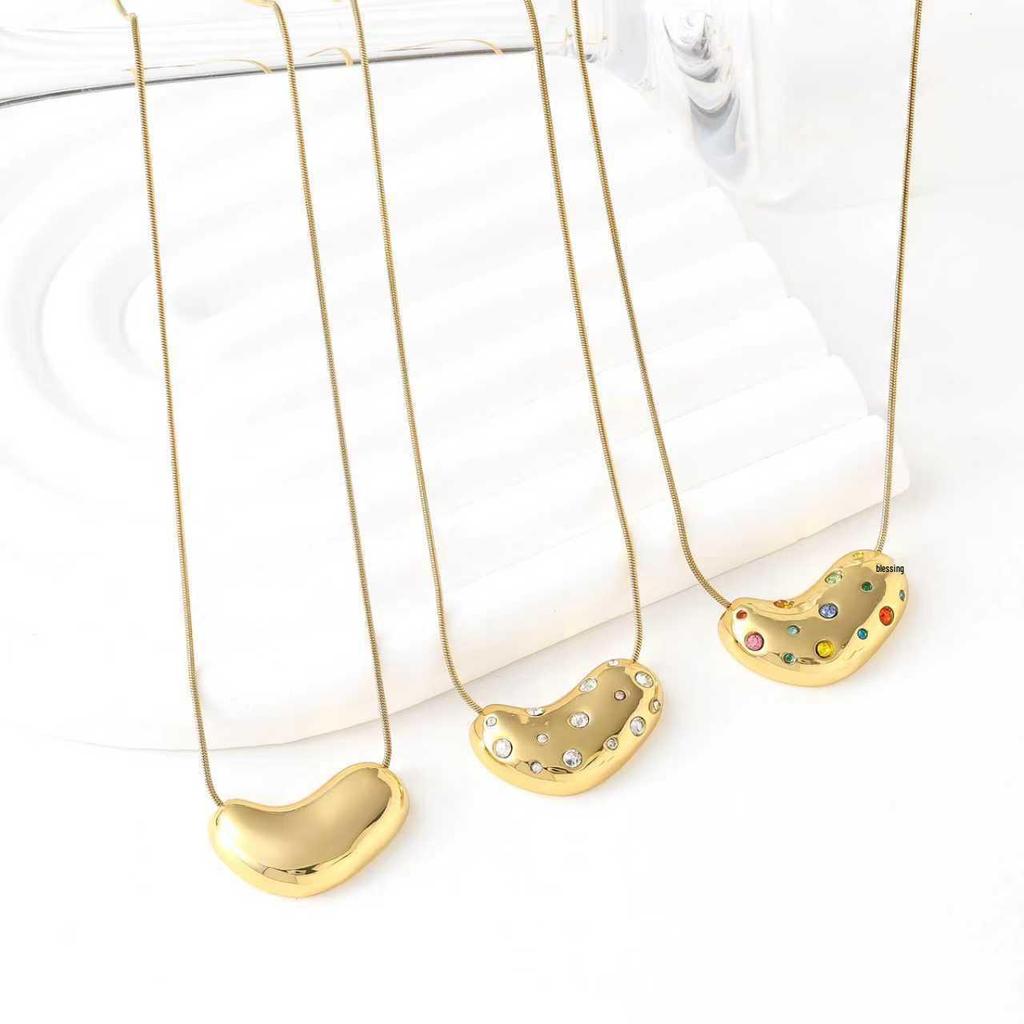 INS Style Geometric Colored Diamond Peach Heart Clavicle Chain Necklace - Women's Stainless Steel Jewelry
