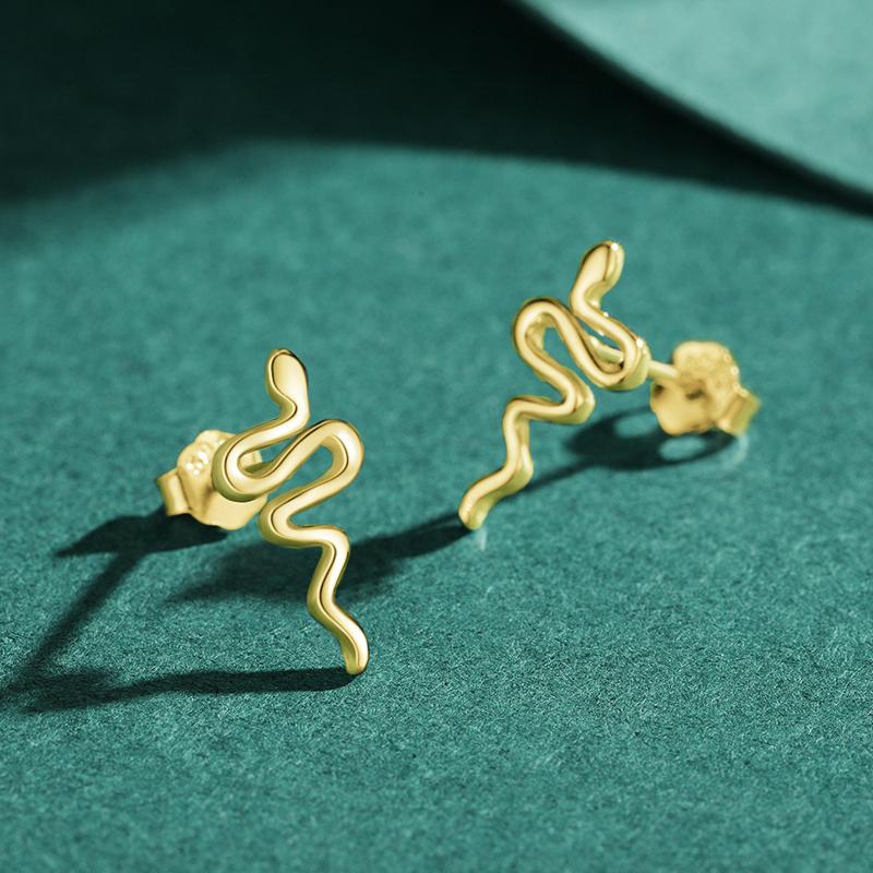 Modian 925 Sterling Silver Cute Small Line Snake Trendy Stud Earrings Gold Color Earring For Women Jewelry
