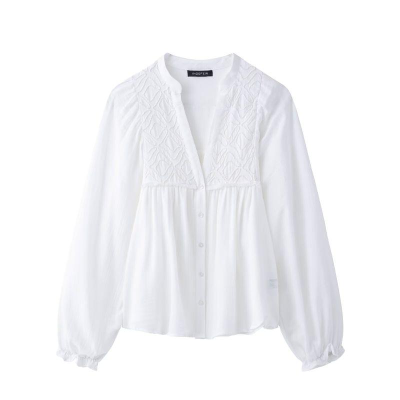 

Kaslead New Arrival Women s Clothing Fashion Style Fashion All-Matching Embroidered V Neck Tops 2298062 251 White L