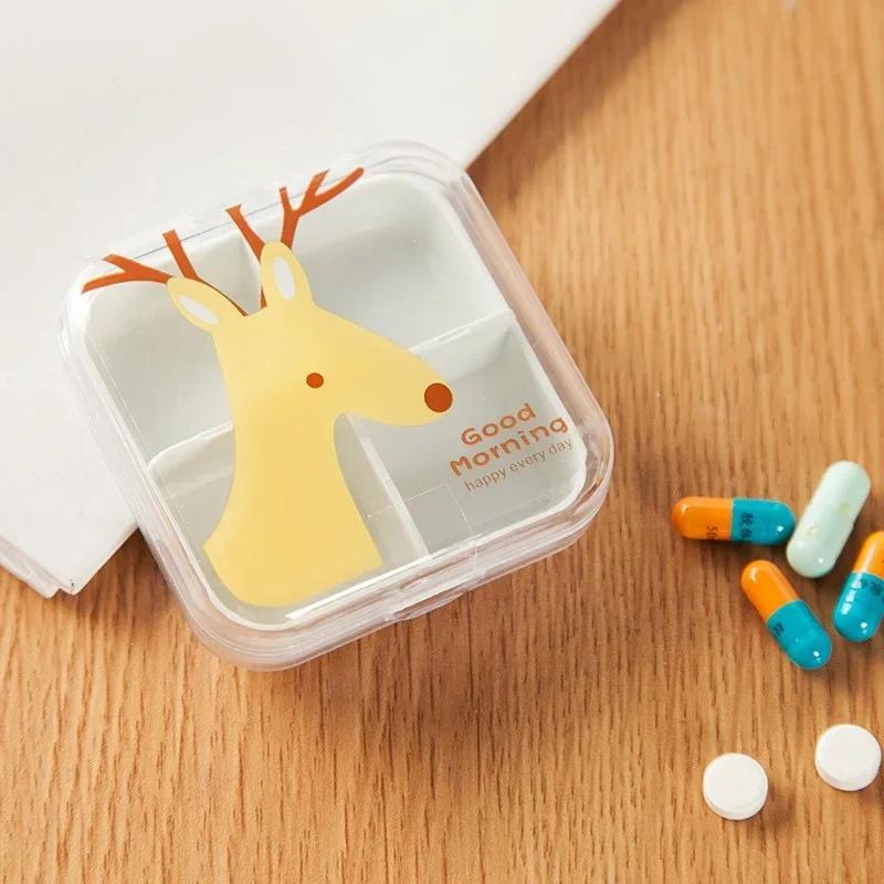 4 Slots Transparent Nette Cartoon Mini Lagerung Medizin Pille Box Tragbare Leere Kunststoff Behälter Fällen Reise Zubehör