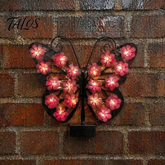 Backyard Butterfly Wall Accents 2Pcs Solar Lights Outdoor Metal Decor, IP65 Waterproof Sculpture Lights, Hanging Art for Garden Fence Patio Porch Yard