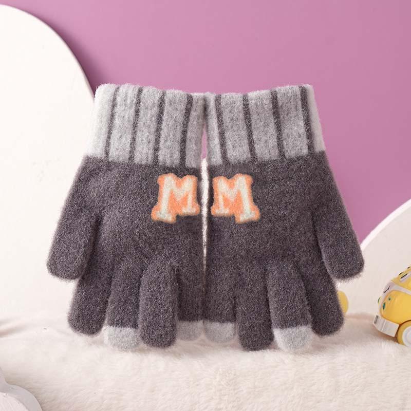 Korean version of knitted wool gloves autumn and winter new plush thickened warm outdoor play cycling M boys and girls gloves