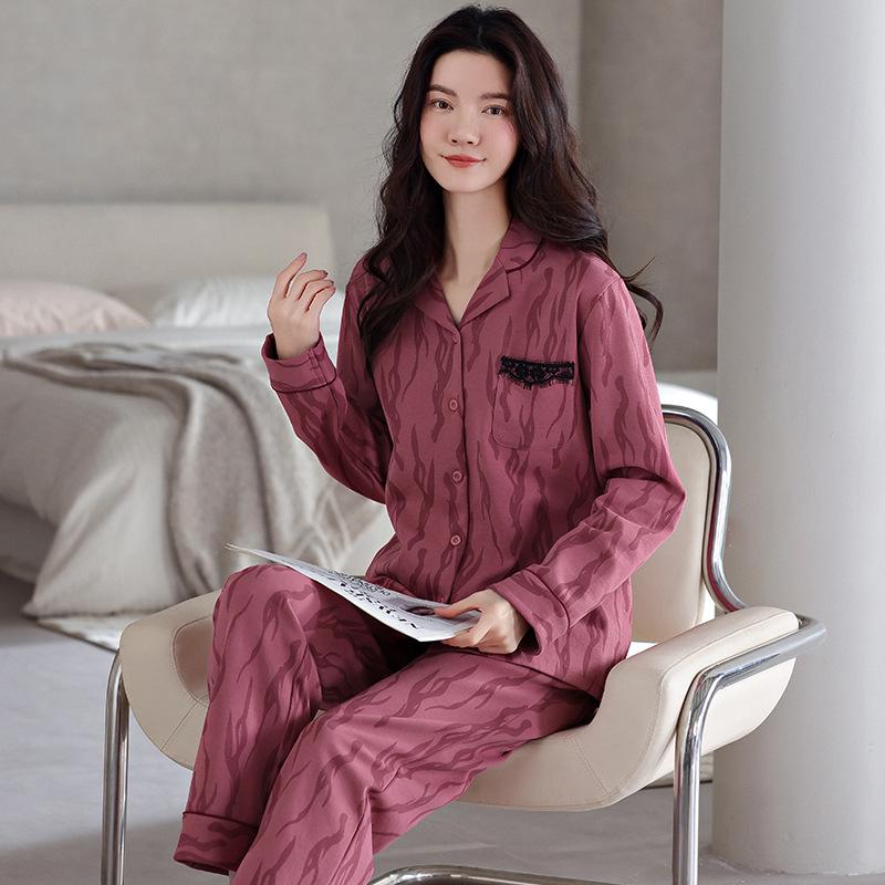 

Women s Cotton Pajama Set - Long Sleeve Cardigan & Pants for Spring/Autumn Casual Home Wear XL (Height 165-170 cm, Weight 120-140 lbs)