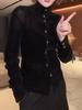 Women's Designer Velvet Long-Sleeve Top with Gold Buttons - Early Spring 2026 Collection