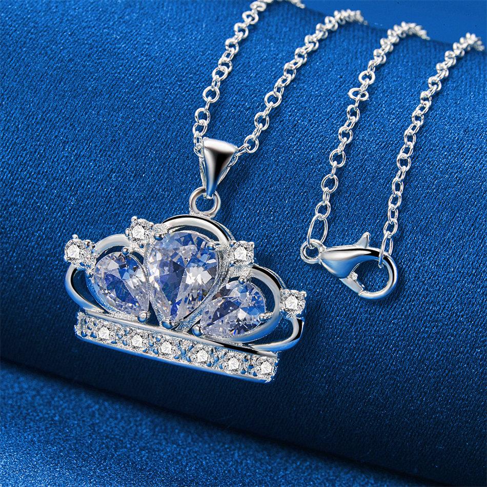 925 silver 16-30 inch luxury crown zircon pendant necklace for women's fashion wedding accessories and jewelry