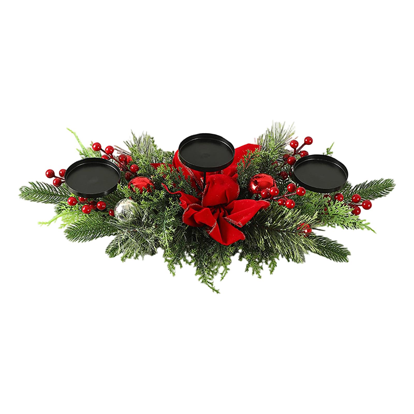 

Artificial Maple Leaf Candle Holder Centerpiece with Pinecones Pumpkins and Berry Accents for Tabletop Decor Fall Arrangement