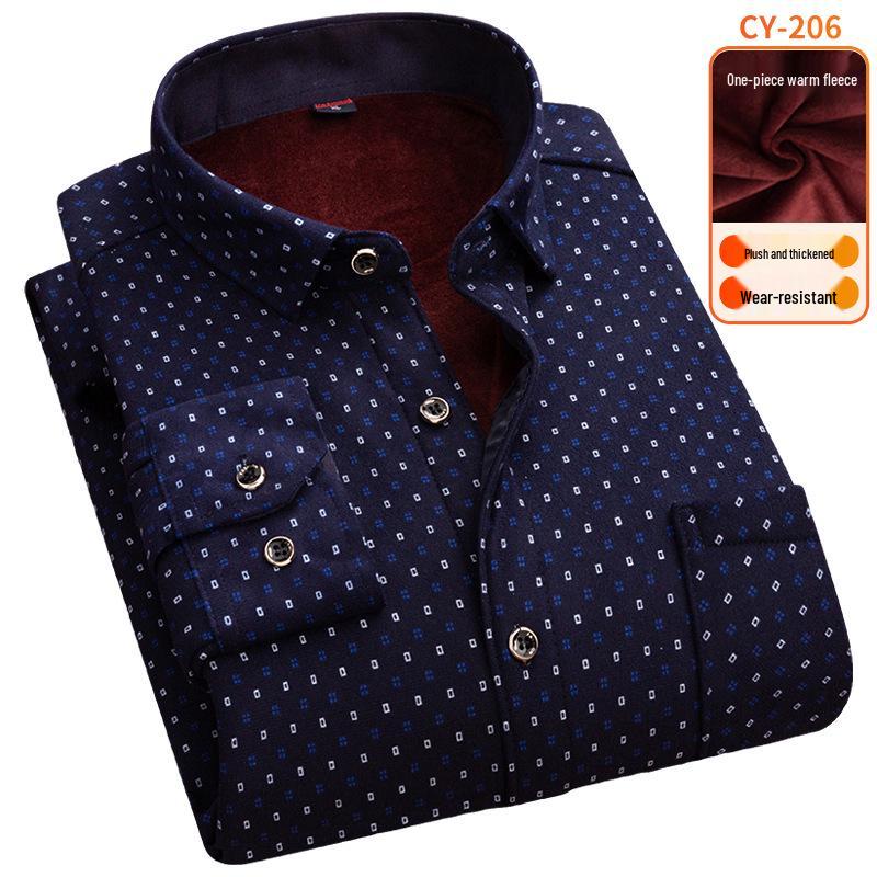 Men's Fleece-Lined Plaid Long-Sleeve Shirt