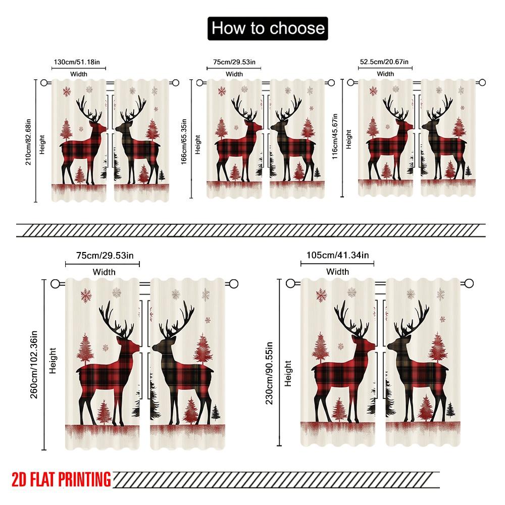 2pcs,2D Plane Printing Contemporary Curtains Buffalo Plaid Reindeer Snowflakes (4) Durable Polyester (without Rod) Holiday