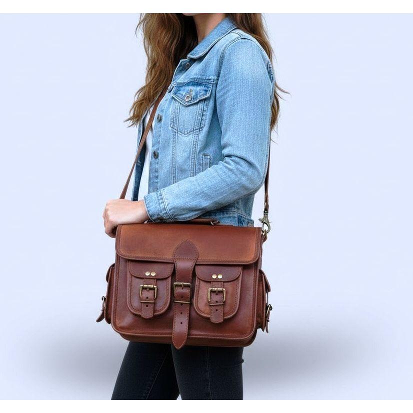 Retro Men's Brown Large Leather Laptop Bag Messenger Briefcase Satchel Shoulder