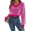 Women's Sweatshirt - Autumn/Winter Casual Striped Bell-Sleeve Pullover Cropped Knitwear