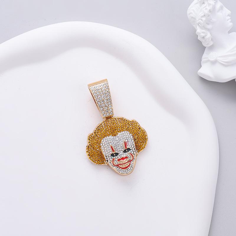 European-American Quirky Christmas V for Vendetta Clown Hip-Hop Pendant Necklace with Full Diamond Design