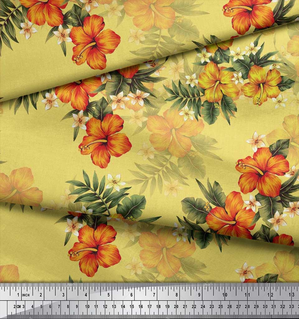 Soimoi Japońska krepa satynowa Tkanina w kwiaty i liście Tropikalne nadruki na metry 42 cale