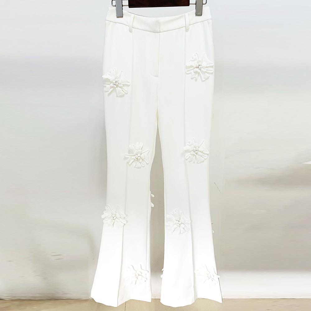 High-End Early Spring 2026 Socialite Trousers with 3D Floral Embroidery and Micro-Flare Design Small