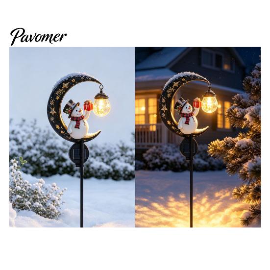 Easy Installation Outdoor Path Lights Snowman Garden Stake Light, Solar Powered Crescent Moon Lamp, Illuminated Pathway Decor for Holidays Warm