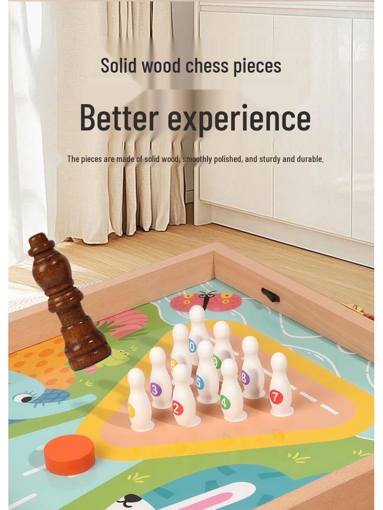 Double-Sided 4-in-1 Wooden Game Set: Chess, Five-in-a-Row, Go, Bowling - Children's Educational Toy