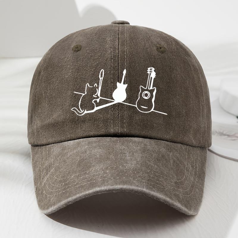 Unisex Adjustable Soft Top Baseball Cap - Cat and Guitar Print Design Lightweight and Breathable Outdoor Fishing Hat