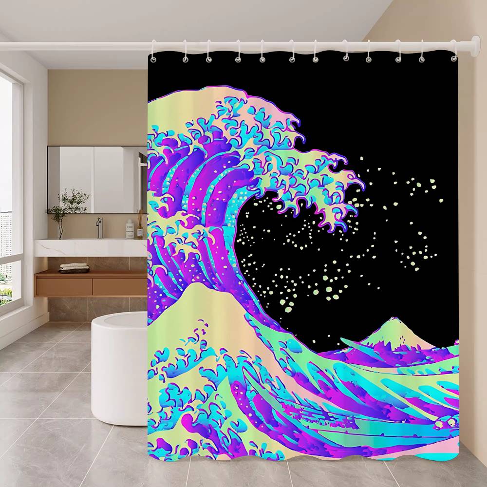 Art The Great Wave Shower Curtain Summer Beach Bathroom Decorative Shower Curtain, Waterproof