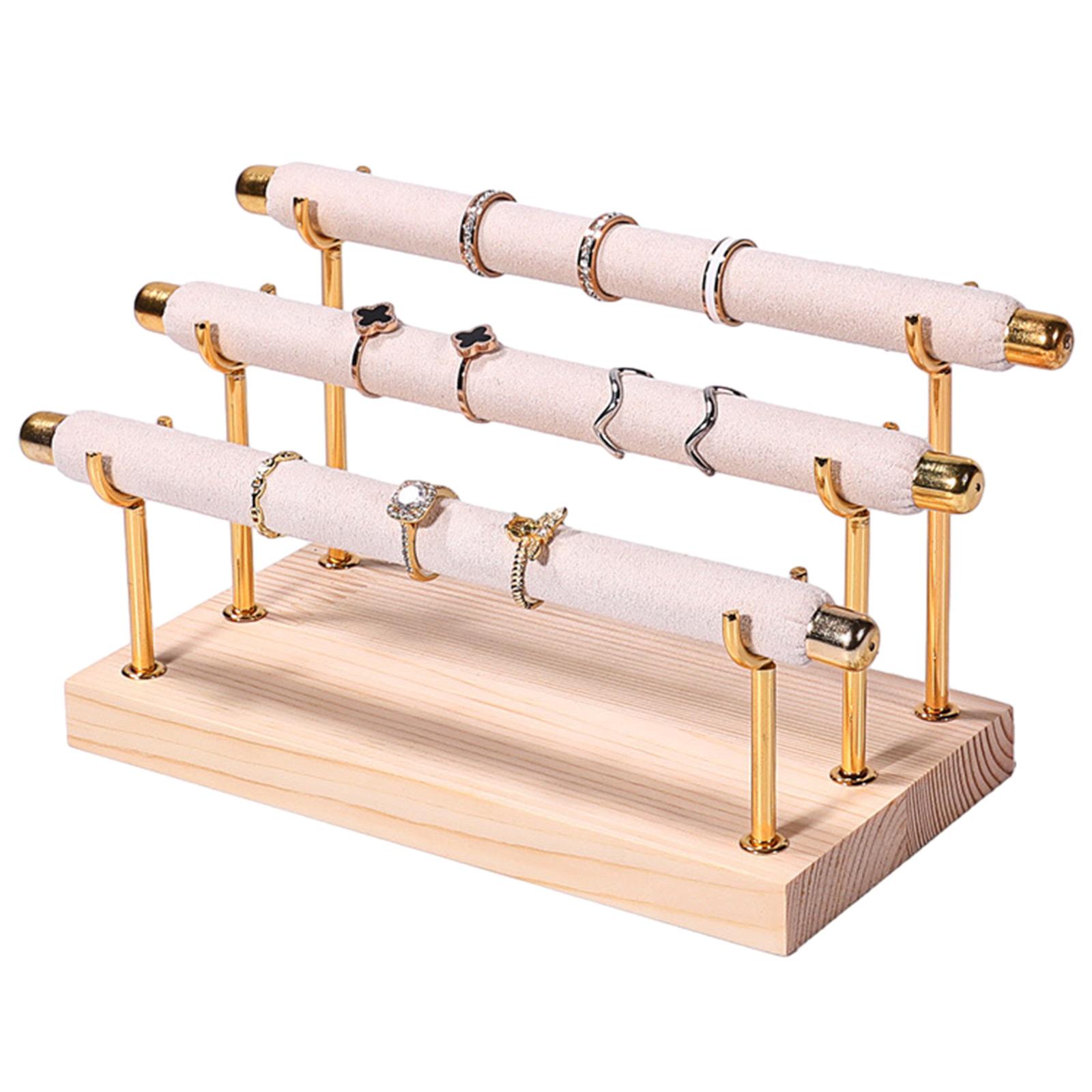 

Стойка для колец из цельного дерева, элегантный и минималистичный органайзер для ювелирных изделий, портативная стойка для хранения ювелирных изделий, держатель для дисплея 3 бежевый