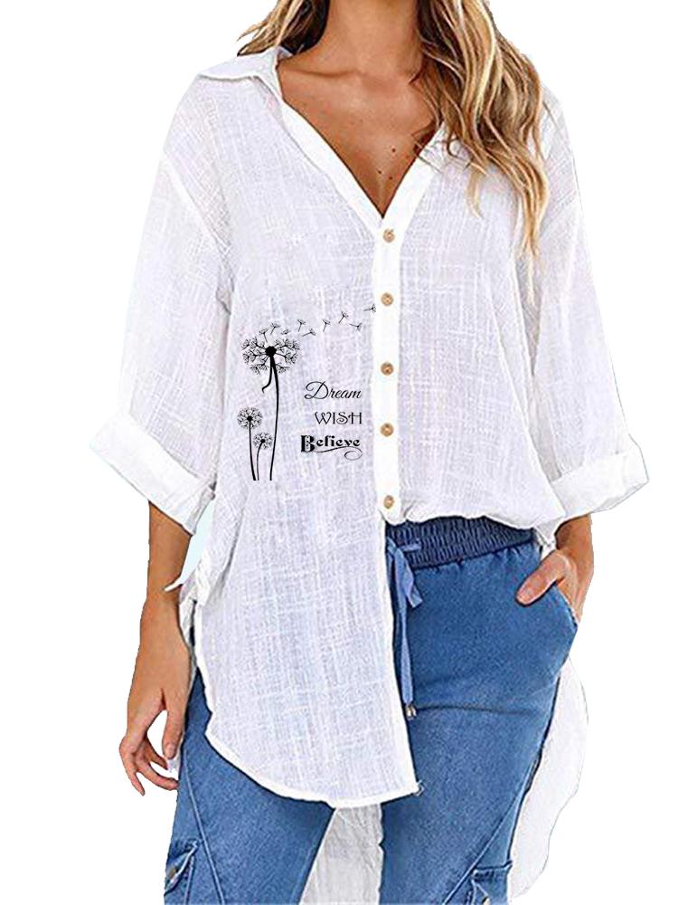 Damenmode Halbarm T-Shirt Damen Lässiges V-Ausschnitt Oberteil Lockerer Blumendruck Lange Blusen