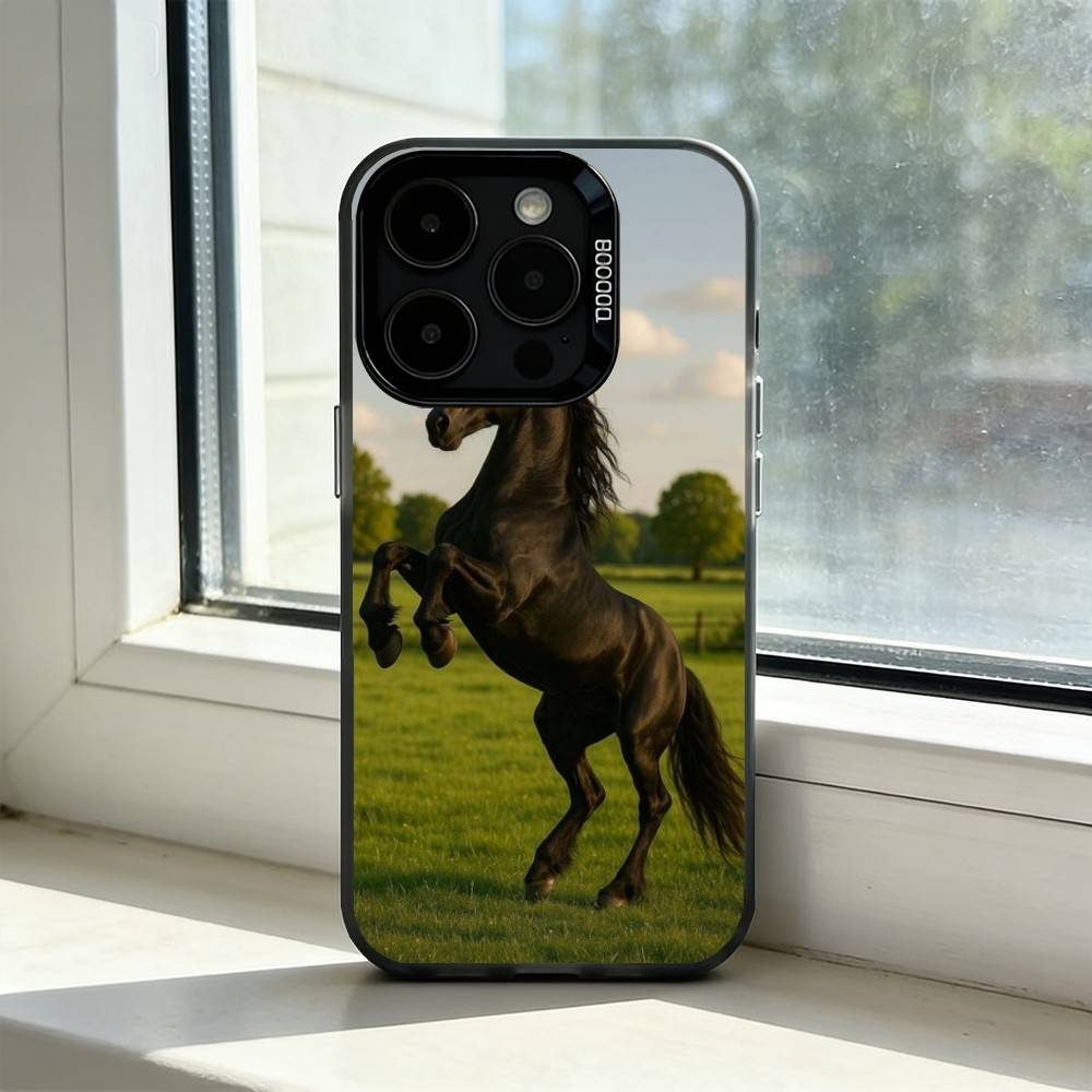 Horse A-Animal Phone Case For iPhone 17,16,15,14,13,12,11 Plus,Pro Max,XS,Colored Silver Plated Inside Cover
