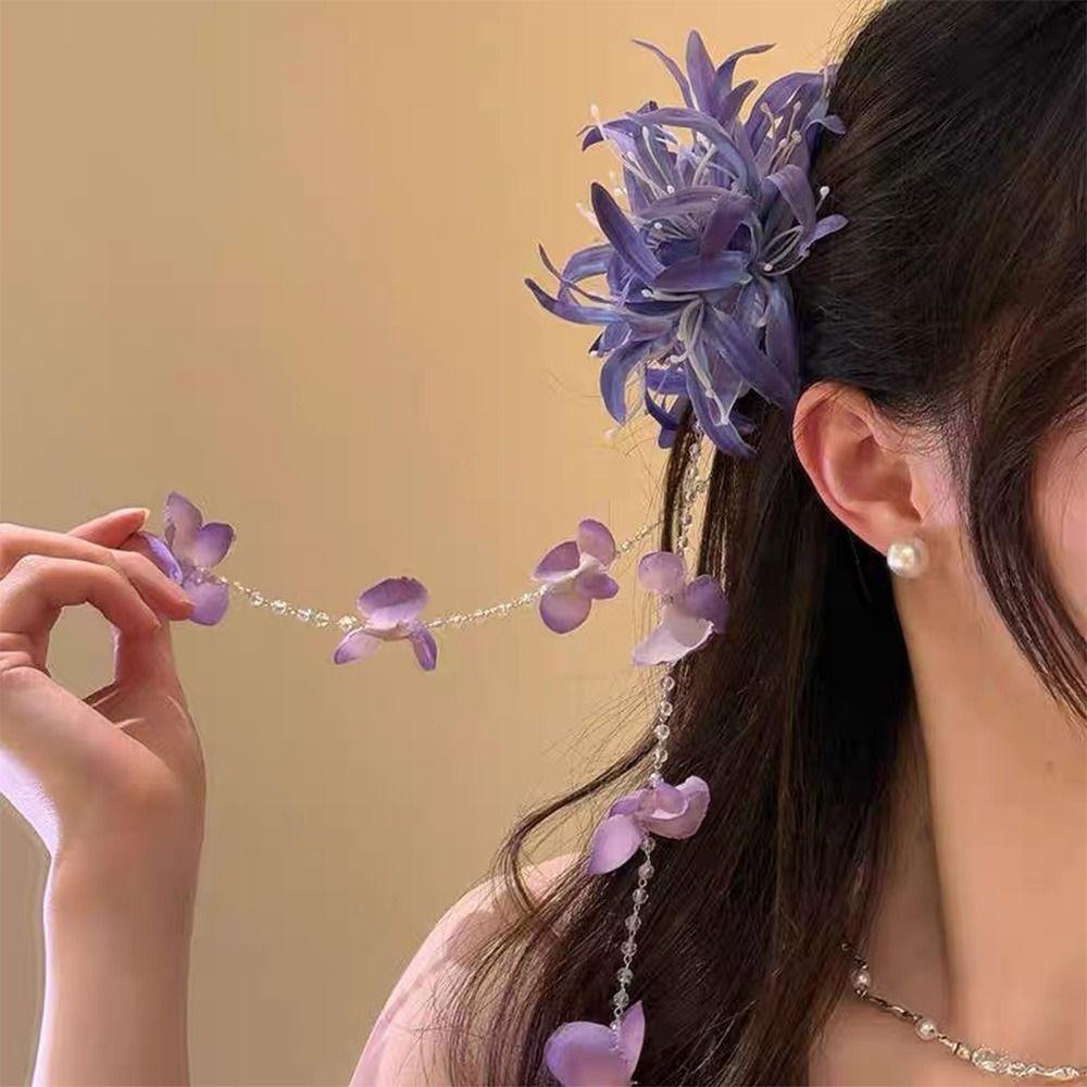 Ponytail Clip Hydrangea Flower Tassel Hair Clip Chinese Style Flower Tassel Hair Clip