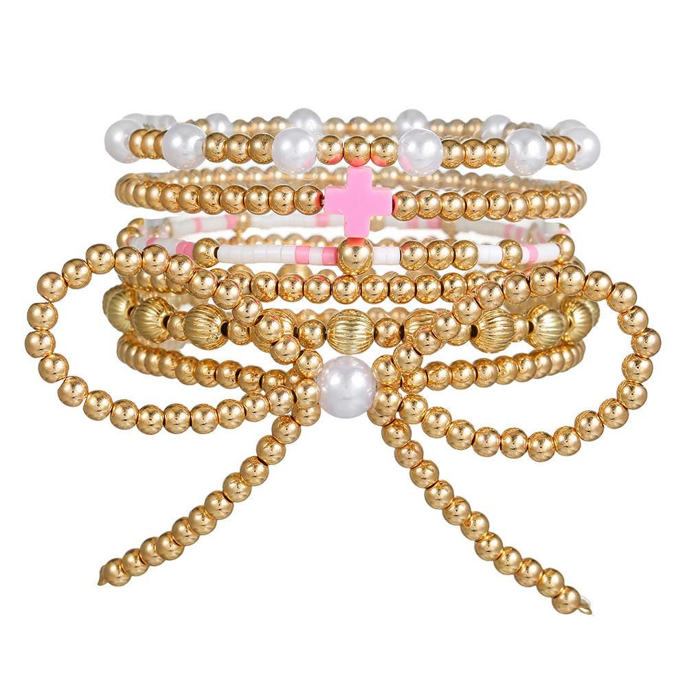 Geometric Pearl And Cross Multilayer Bracelet For Women With Handmade Craftsmanship