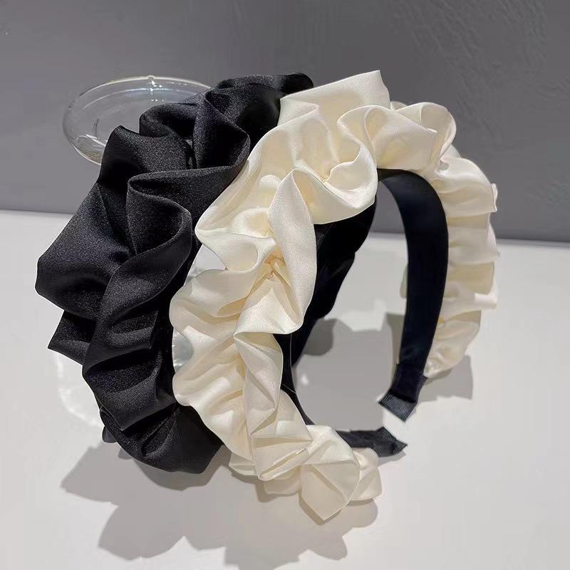 

Elegant French Satin Rose Pleated Headband for Summer