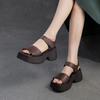 Fashion High Brand 7CM Cow Genuine Leather Sandals Boots Summer Women Hollow Pumps Peep Toe Flats Platform Wedge Booties Mary Jane Shoes