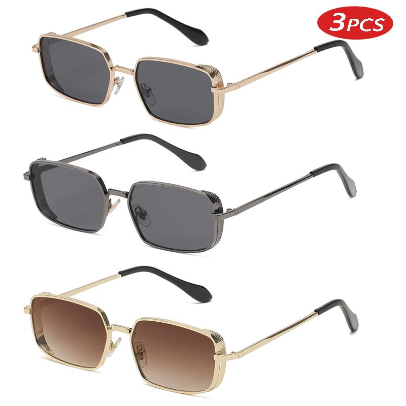 3pcs Retro Rectangle Sunglasses Women Brand Designer Small Metal Frame Square Punk Sun Glasses Men Popular Glasses UV400
