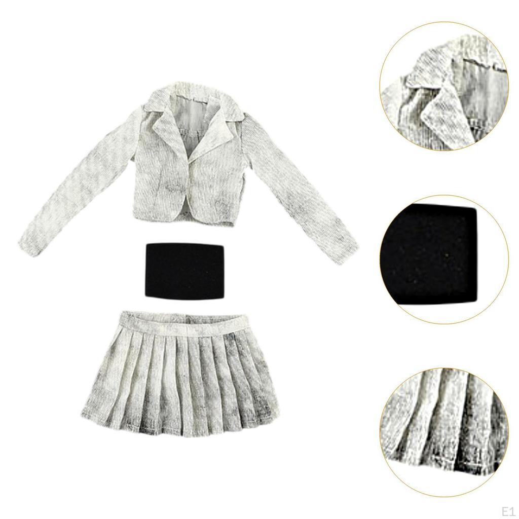 1/6 Scale Short Jacket, Pleated Skirt and Tube Top Set Doll Model Clothes Soft Accessories Trendy