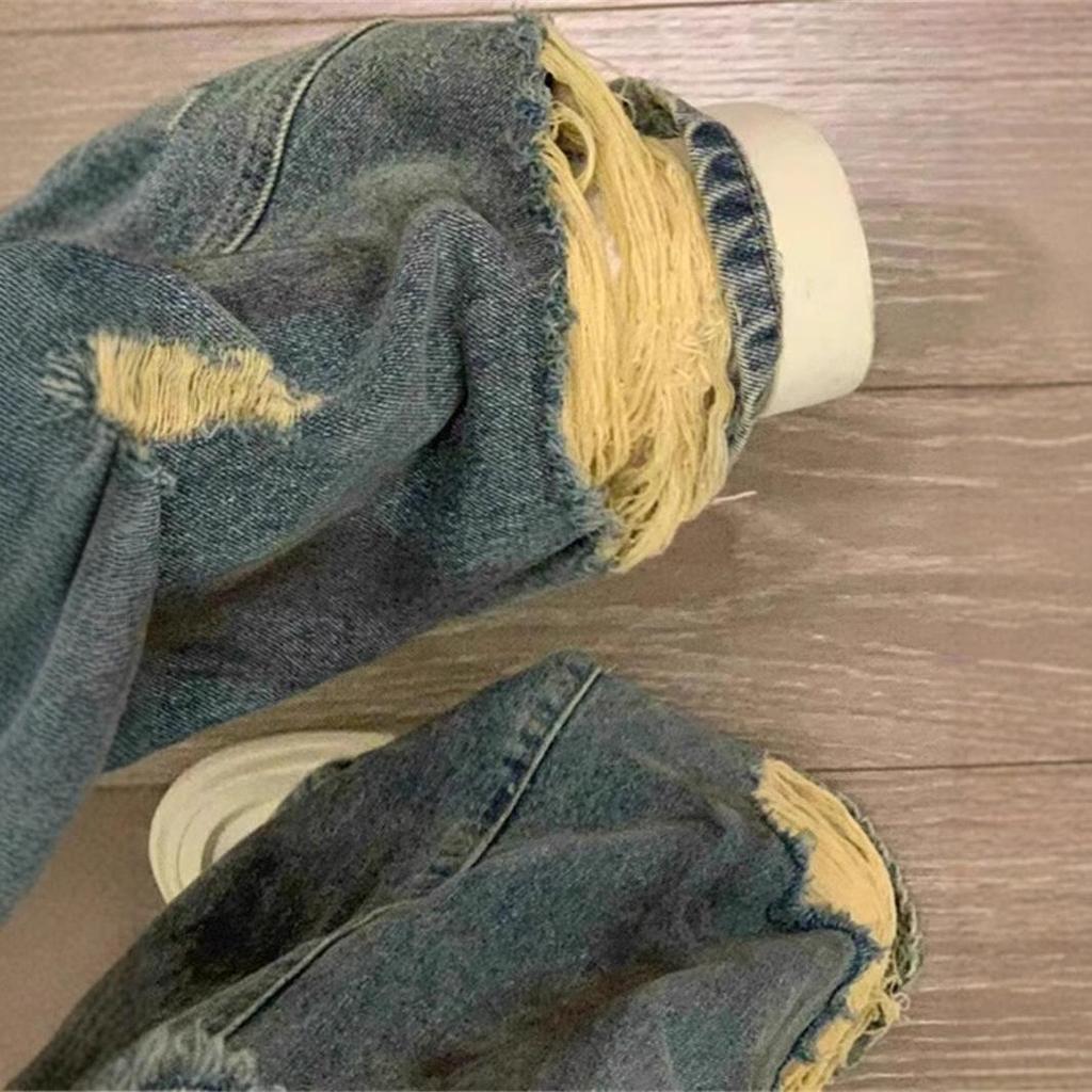 Unisex Amerikanische Retro Batik Ripped Weitbeinjeans