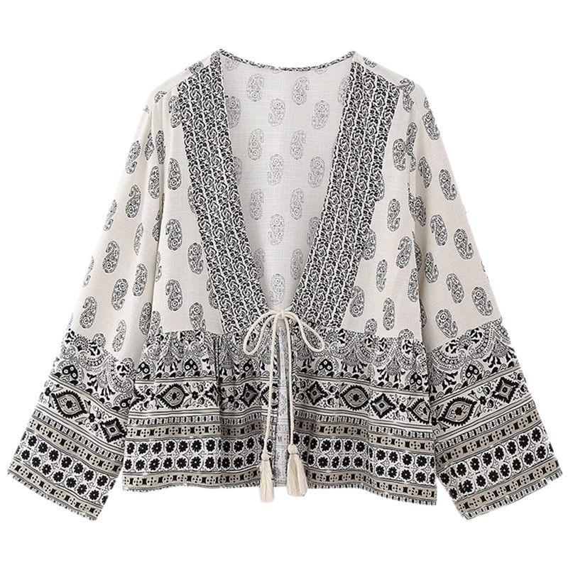 

European and American Style New Fashion Trend Women s Loose All-Match Printed Cardigan Coat 2298037 712 White XS