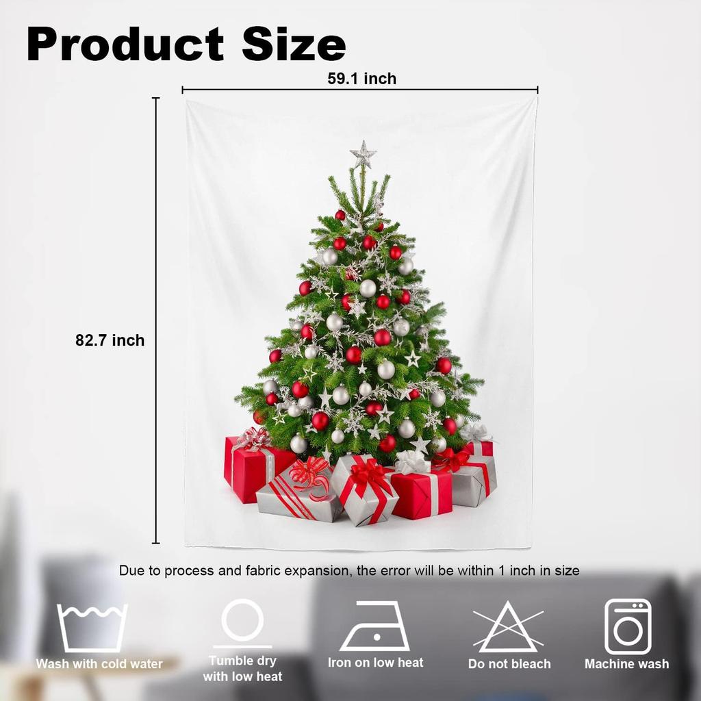 Christmas Wall Tapestry, Tree Wall Hanging Large Tapestry Decoration Polyester Fiber White Hem Around for Dorm Room Bedroom