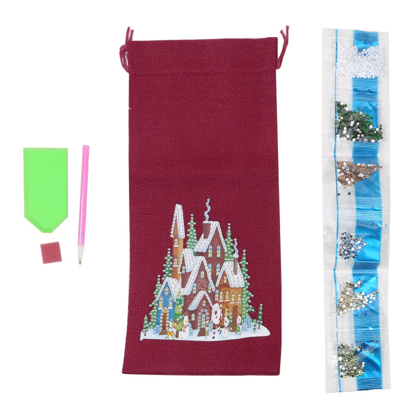 

Cute Christmas Tree Christmas Gift Diamond Painting with Point Drill Xmas Wine Bottle Cover Bag Winter Holiday Party Decor Supplies One Size