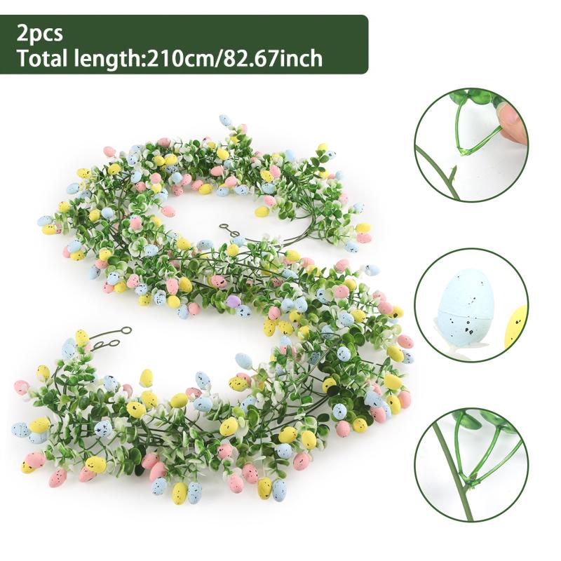 2pcs Artificial Easter Egg Wreath Artificial Material Vine Texture Spring Vine Decoration Egg Shape Colorful Festive Decor