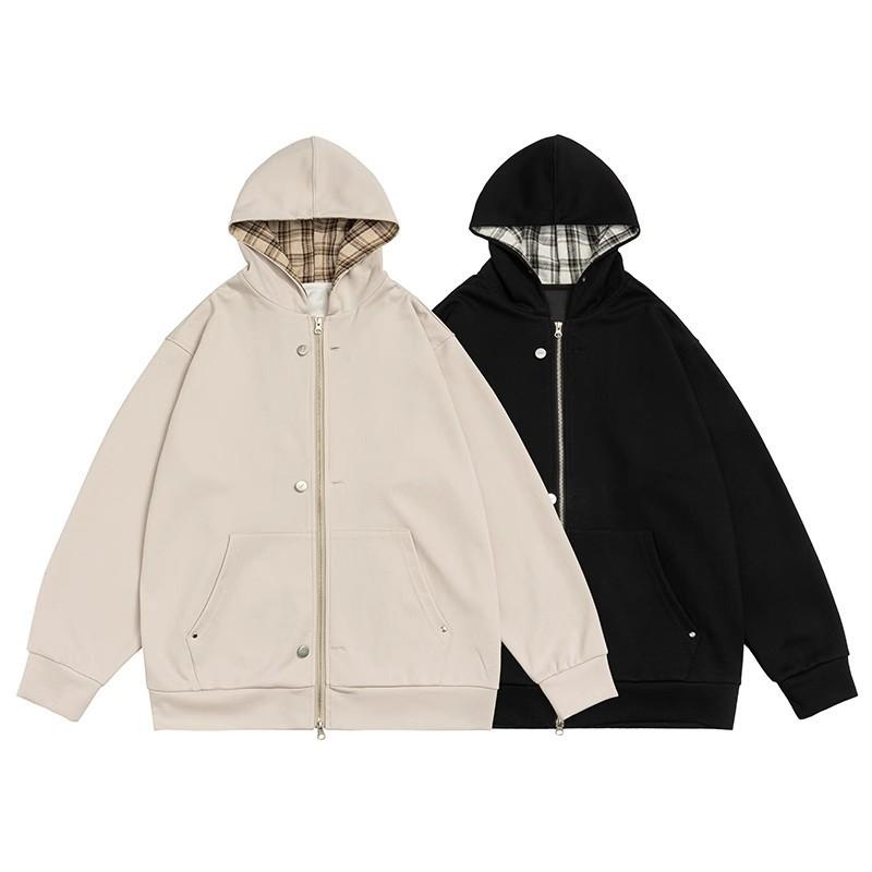 Unisex Hooded Zip-Up Sweatshirt Loose Fit Streetwear Casual Pullover With Patch Detail